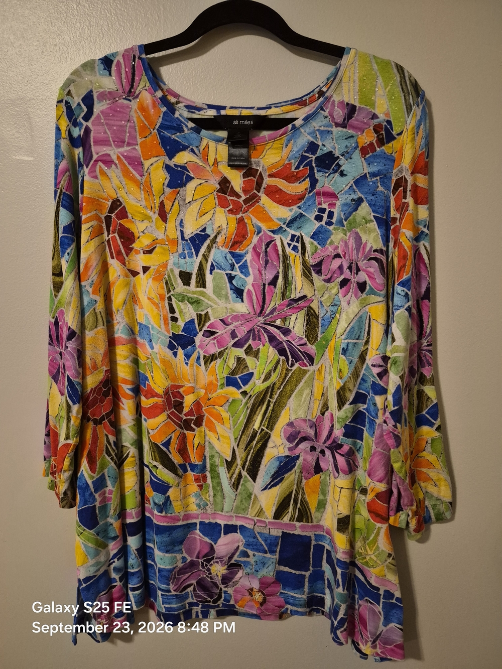 Ali Miles Multicolor Floral Mosaic Tunic Top